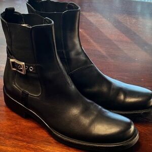 GUVC Authentic Prada Linea Rossa Men's Black Leather Chelsea Ankle Boots 38.5